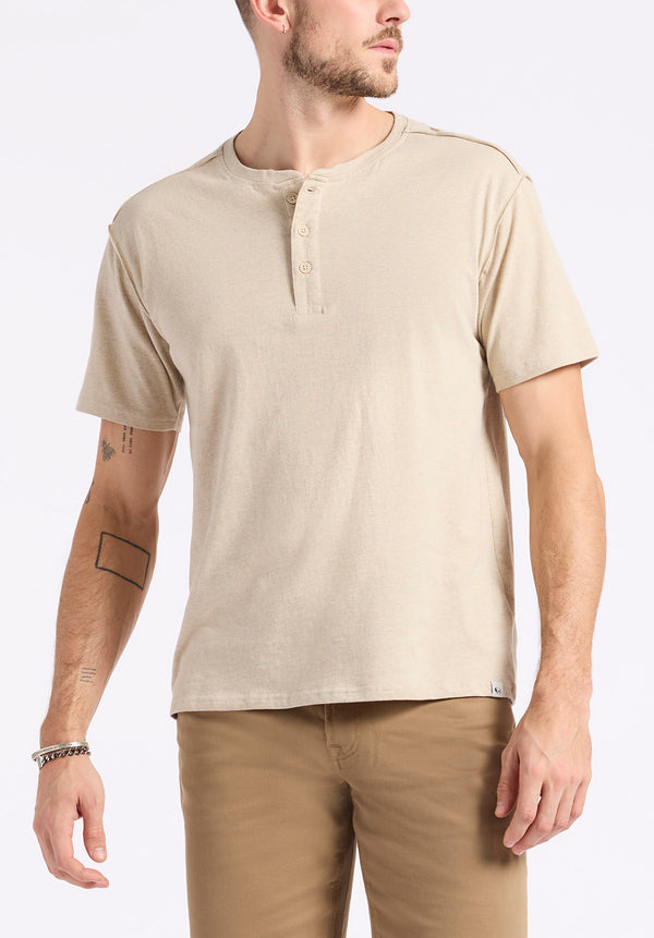 Buffalo David Bitton Kitfom Men's Short-Sleeve Speckle Jersey Henley T-Shirt Color PEYOTE