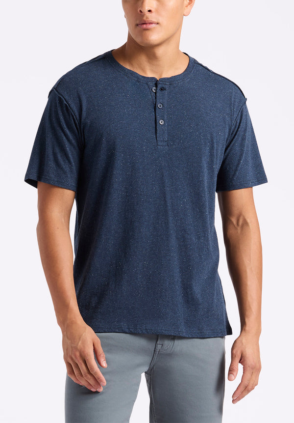 Buffalo David Bitton Kitfom Men's Short-Sleeve Speckle Jersey Henley T-Shirt Color WHALE