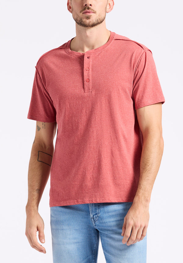 Buffalo David Bitton Kitfom Men's Short-Sleeve Speckle Jersey Henley T-Shirt Color BAKED APPLE