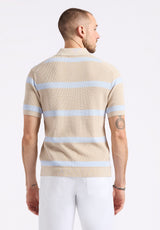 Winder Men's Short-Sleeve Striped Sweater Polo, Peyote Beige - BM24549