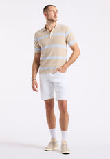 Winder Men's Short-Sleeve Striped Sweater Polo, Peyote Beige - BM24549