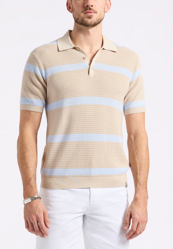 Winder Men's Short-Sleeve Striped Sweater Polo, Peyote Beige - BM24549