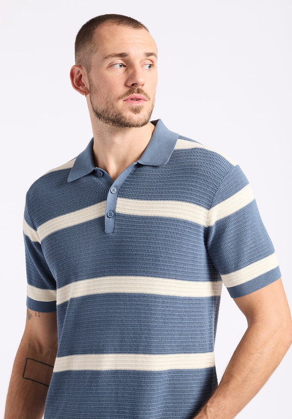 Winder Men's Short-Sleeve Striped Sweater Polo, Mirage Blue - BM24549