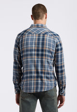 Sierra Men's Long-Sleeve Plaid Button-Down Fitted Shirt, Moonlight Blue - BM24551