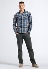 Sierra Men's Long-Sleeve Plaid Button-Down Fitted Shirt, Moonlight Blue - BM24551