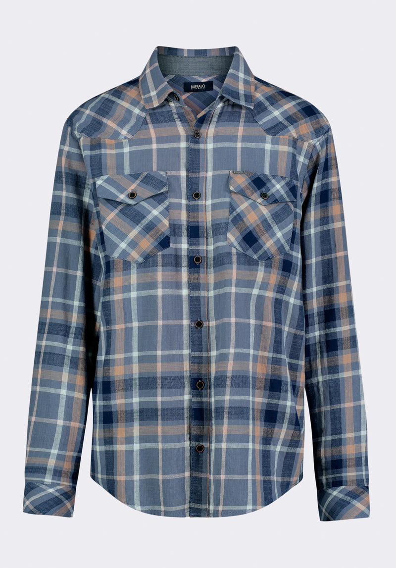 Sierra Men's Long-Sleeve Plaid Button-Down Fitted Shirt, Moonlight Blue - BM24551