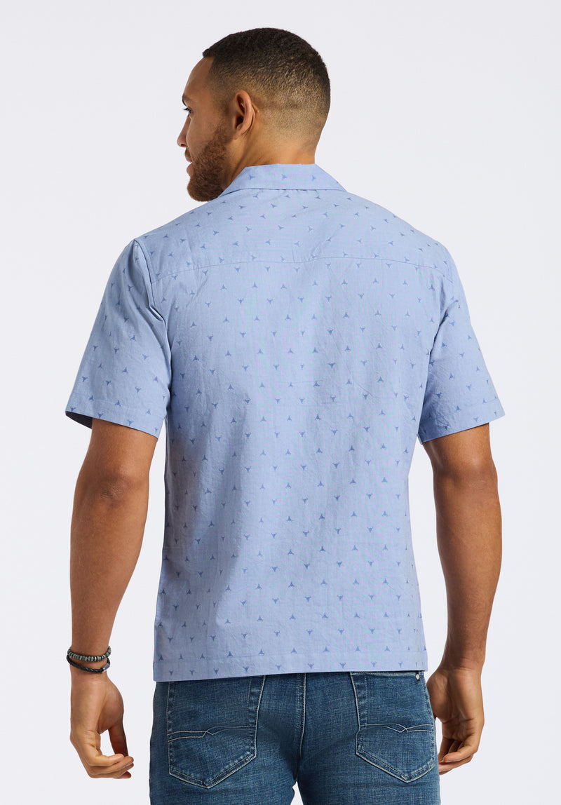 Salaman Men's Short-Sleeve Patterned Button-Up Shirt with Chest Pockets, Moonlight Blue - BM24552