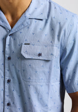 Salaman Men's Short-Sleeve Patterned Button-Up Shirt with Chest Pockets, Moonlight Blue - BM24552