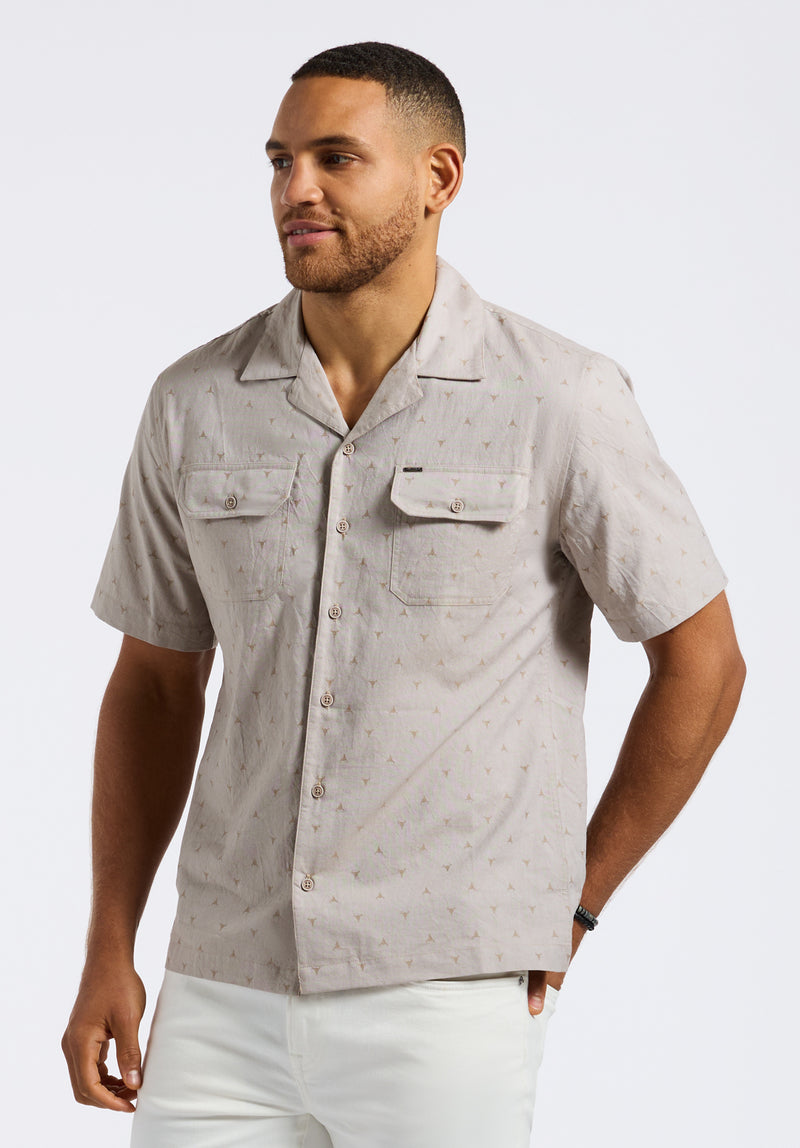 Salaman Men's Short-Sleeve Patterned Button-Up Shirt with Chest Pockets, Tuffet Beige - BM24552