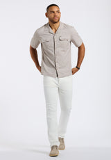 Salaman Men's Short-Sleeve Patterned Button-Up Shirt with Chest Pockets, Tuffet Beige - BM24552