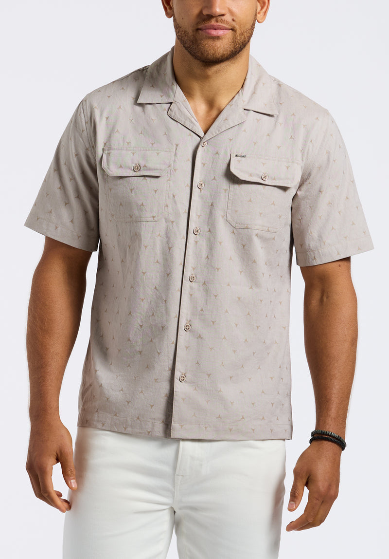 Salaman Men's Short-Sleeve Patterned Button-Up Shirt with Chest Pockets, Tuffet Beige - BM24552