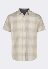 Sagrino Men's Short-Sleeve Plaid Button-Up Fitted Shirt with Chest Pockets, Milk - BM24553