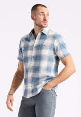 Sagrino Men's Short-Sleeve Plaid Button-Up Fitted Shirt, Mirage Blue - BM24553