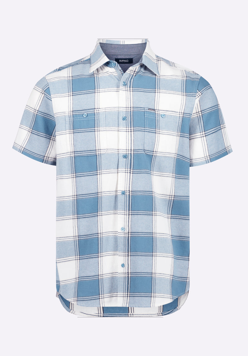 Sagrino Men's Short-Sleeve Plaid Button-Up Fitted Shirt, Mirage Blue - BM24553