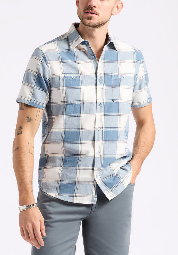 Sagrino Men's Short-Sleeve Plaid Button-Up Fitted Shirt, Mirage Blue - BM24553