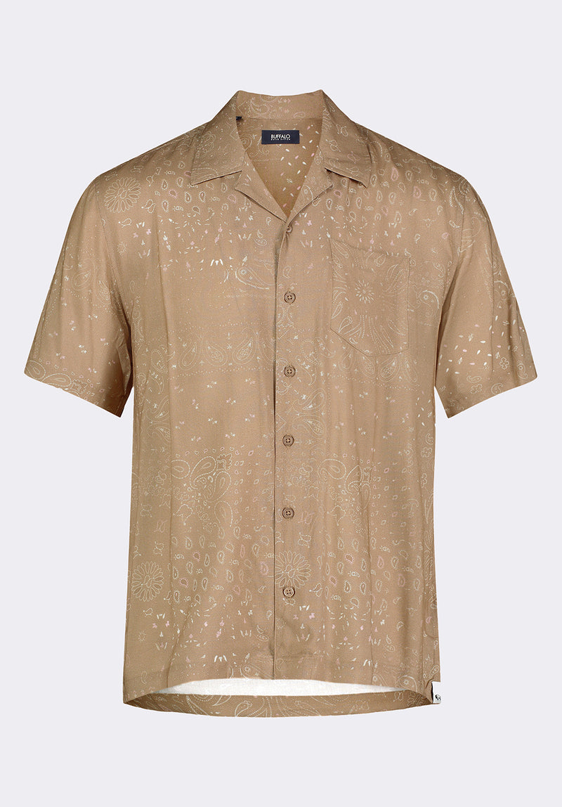 Sandro Men's Lightweight Short-Sleeve Button-Up Bandana Print Camp Shirt, Tuffet Beige - BM24554