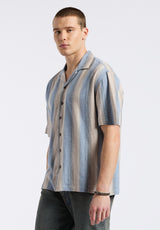 Salaman Men's Short-Sleeve Striped Button-Up Camp Shirt, Moonlight Blue - BM24556