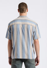 Salaman Men's Short-Sleeve Striped Button-Up Camp Shirt, Moonlight Blue - BM24556