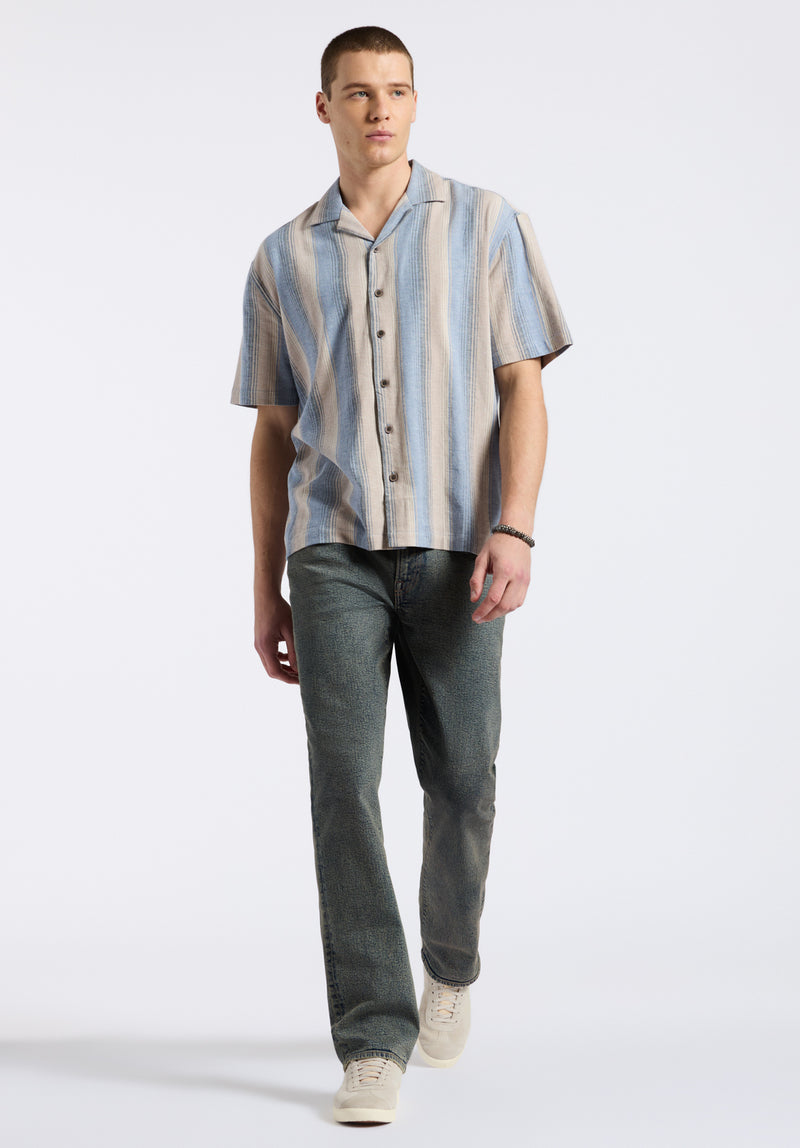 Salaman Men's Short-Sleeve Striped Button-Up Camp Shirt, Moonlight Blue - BM24556