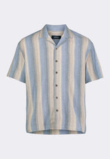 Salaman Men's Short-Sleeve Striped Button-Up Camp Shirt, Moonlight Blue - BM24556