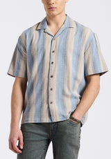 Salaman Men's Short-Sleeve Striped Button-Up Camp Shirt, Moonlight Blue - BM24556