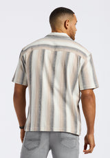 Salaman Men's Short-Sleeve Striped Button-Up Camp Shirt, Woodsmoke Beige - BM24556