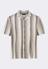 Salaman Men's Short-Sleeve Striped Button-Up Camp Shirt, Woodsmoke Beige - BM24556