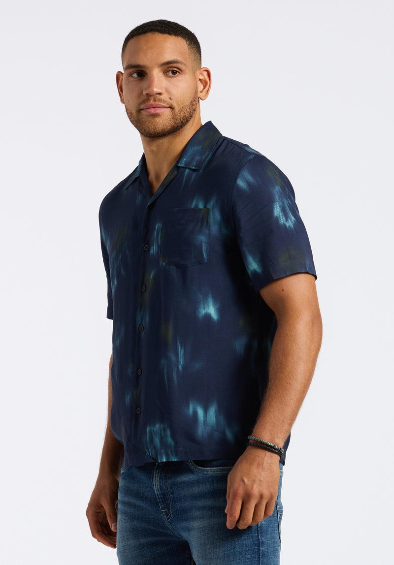 Sandro Men's Short-Sleeve Tie-Dye Button-Up Camp Shirt, Whale - BM24559