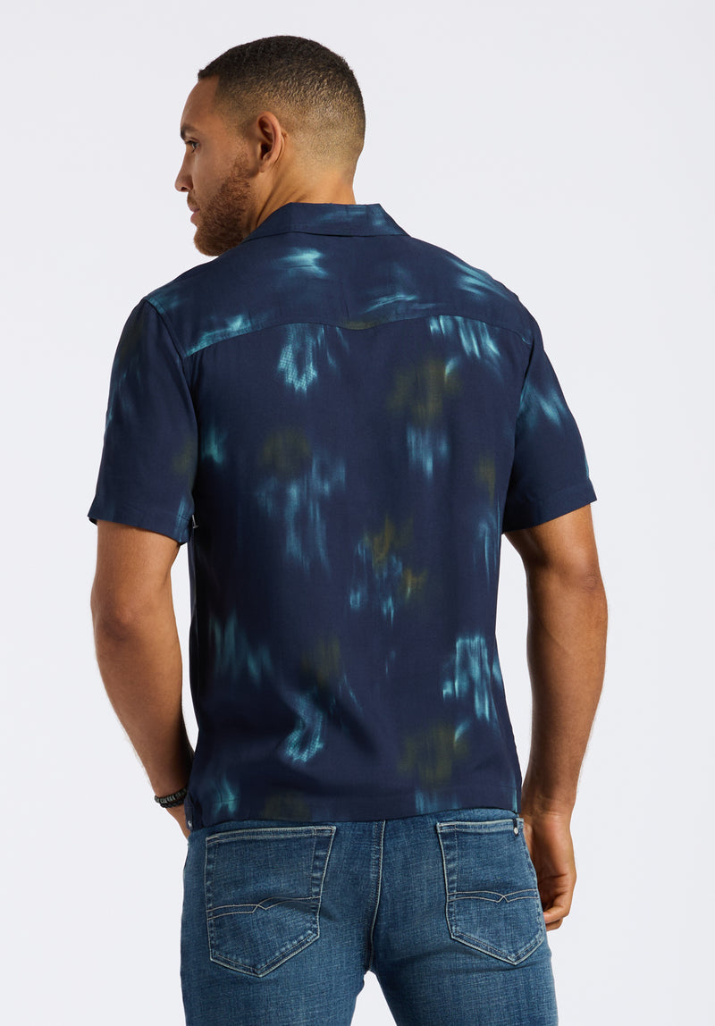 Sandro Men's Short-Sleeve Tie-Dye Button-Up Camp Shirt, Whale - BM24559