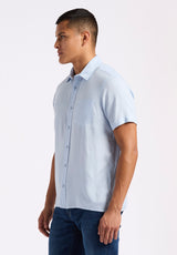 Sirilo Men's Fitted Short Sleeve Button-Up Shirt, Halogen Blue - BM24594