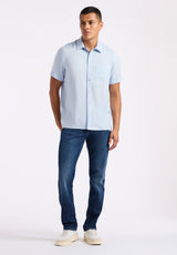 Sirilo Men's Fitted Short Sleeve Button-Up Shirt, Halogen Blue - BM24594