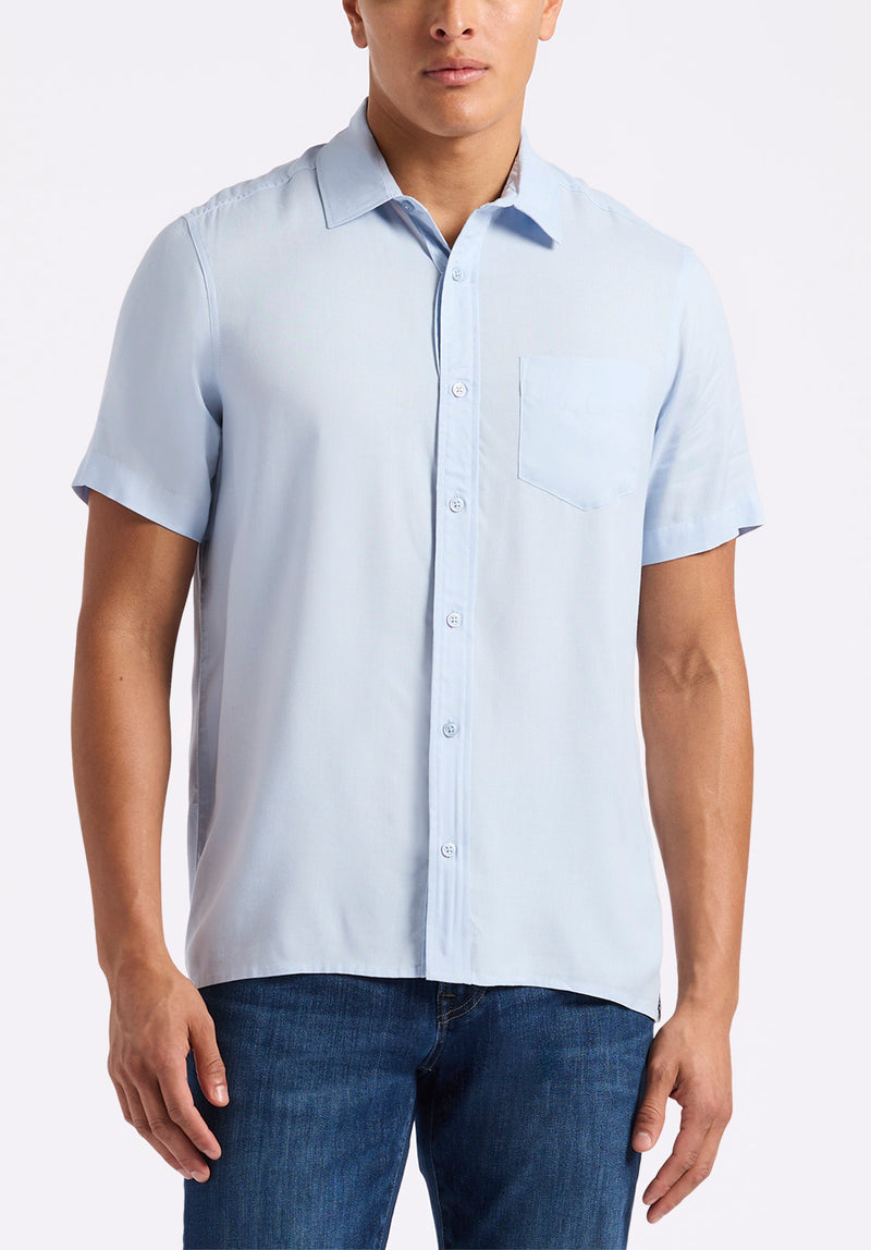 Sirilo Men's Fitted Short Sleeve Button-Up Shirt, Halogen Blue - BM24594