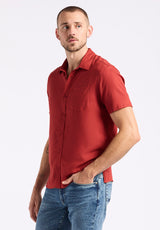 Sirilo Men's Fitted Short Sleeve Button-Up Shirt, Baked Apple Red - BM24594