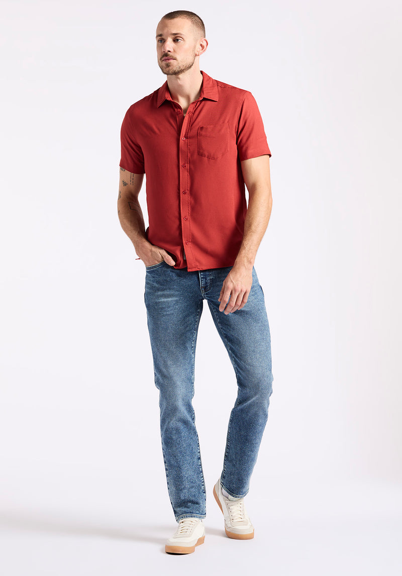 Sirilo Men's Fitted Short Sleeve Button-Up Shirt, Baked Apple Red - BM24594