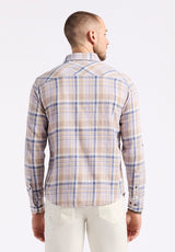 Simbio Men's Long-Sleeve Plaid Button-Up Fitted Shirt, Beige & Blue - BM24596