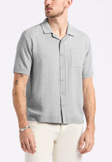 Willow Men's Short Sleeve Jacquard Jersey Button-Up Sweater, Heather Grey - BM24600