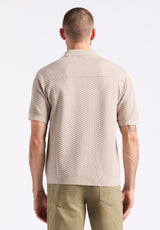 Willow Men's Short Sleeve Jacquard Jersey Button-Up Sweater, Tuffet Beige - BM24600