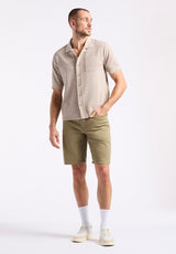 Willow Men's Short Sleeve Jacquard Jersey Button-Up Sweater, Tuffet Beige - BM24600