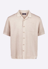 Willow Men's Short Sleeve Jacquard Jersey Button-Up Sweater, Tuffet Beige - BM24600