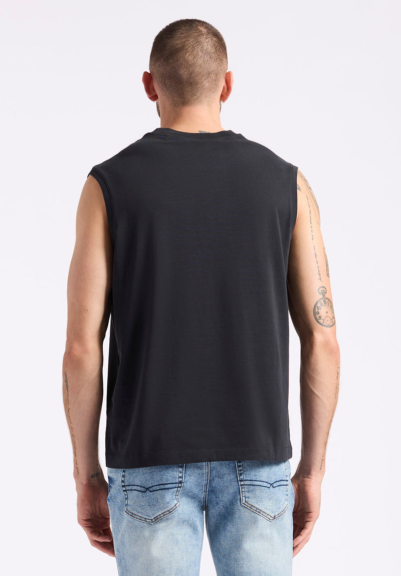 Kingster Men's Sleeveless Crew Neck Relaxed Fit Jersey Tank Top, Black - BM24601