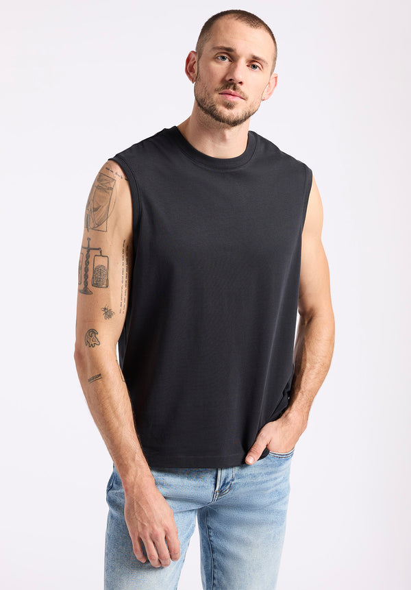 Kingster Men's Sleeveless Crew Neck Relaxed Fit Jersey Tank Top, Black - BM24601