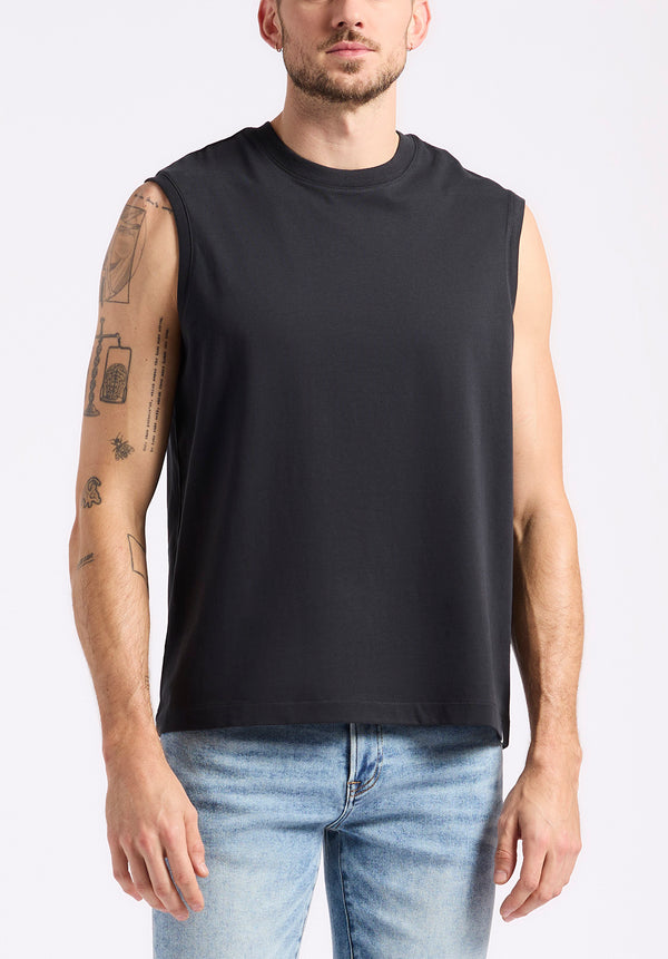 Kingster Men's Sleeveless Crew Neck Relaxed Fit Jersey Tank Top, Black - BM24601