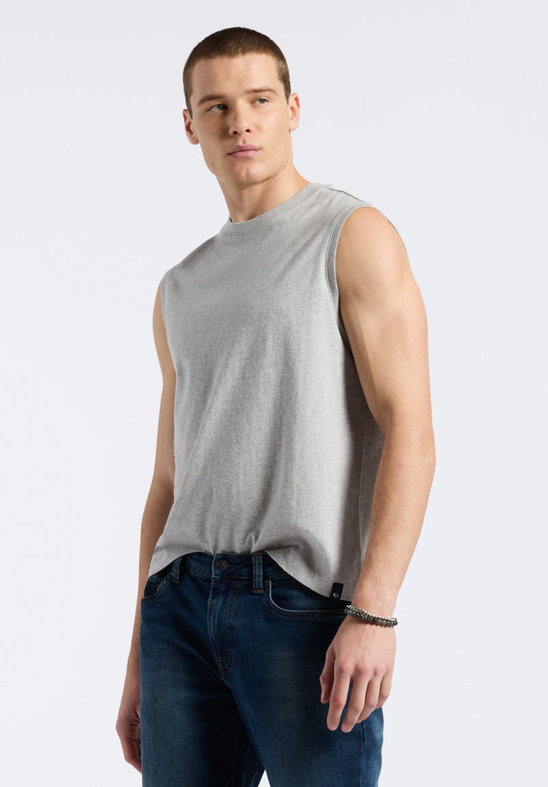 Kingster Men's Sleeveless Crew Neck Relaxed Fit Jersey Tank Top, Heather Grey - BM24601