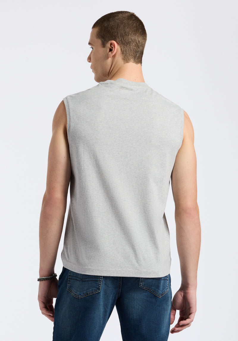 Kingster Men's Sleeveless Crew Neck Relaxed Fit Jersey Tank Top, Heather Grey - BM24601