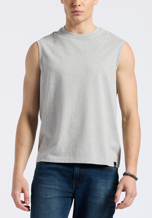 Kingster Men's Sleeveless Crew Neck Relaxed Fit Jersey Tank Top, Heather Grey - BM24601