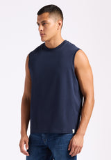 Kingster Men's Sleeveless Crew Neck Relaxed Fit Jersey Tank Top, Midnight Blue - BM24601