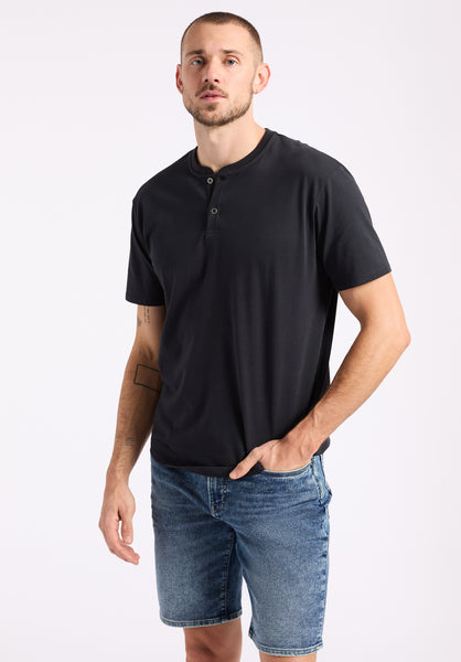 Kamel Men's Short-Sleeve Jersey Henley Top, Black - BM24602