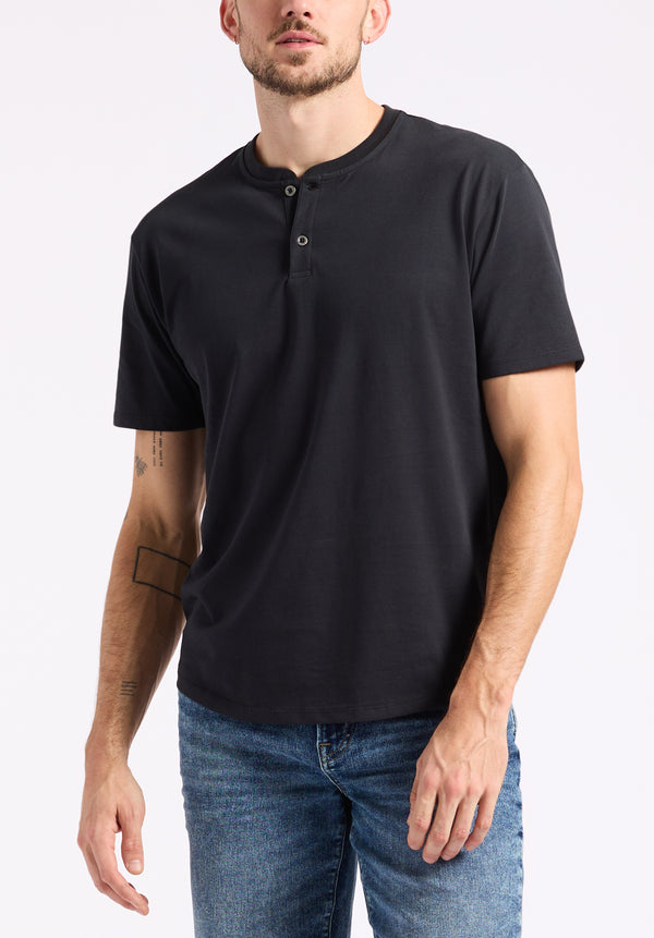 Kamel Men's Short-Sleeve Jersey Henley Top, Black - BM24602