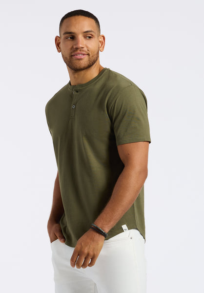 Kamel Men's Short Sleeve Single Jersey Henley Top, Fern - BM24602