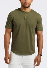 Kamel Men's Short Sleeve Single Jersey Henley Top, Fern - BM24602